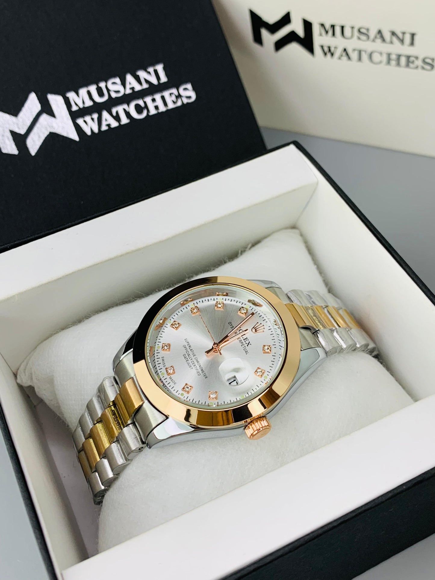 Two Tone Stone Model With Date (Rose Gold)